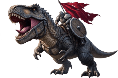 Athos player alongside a tamed dinosaur