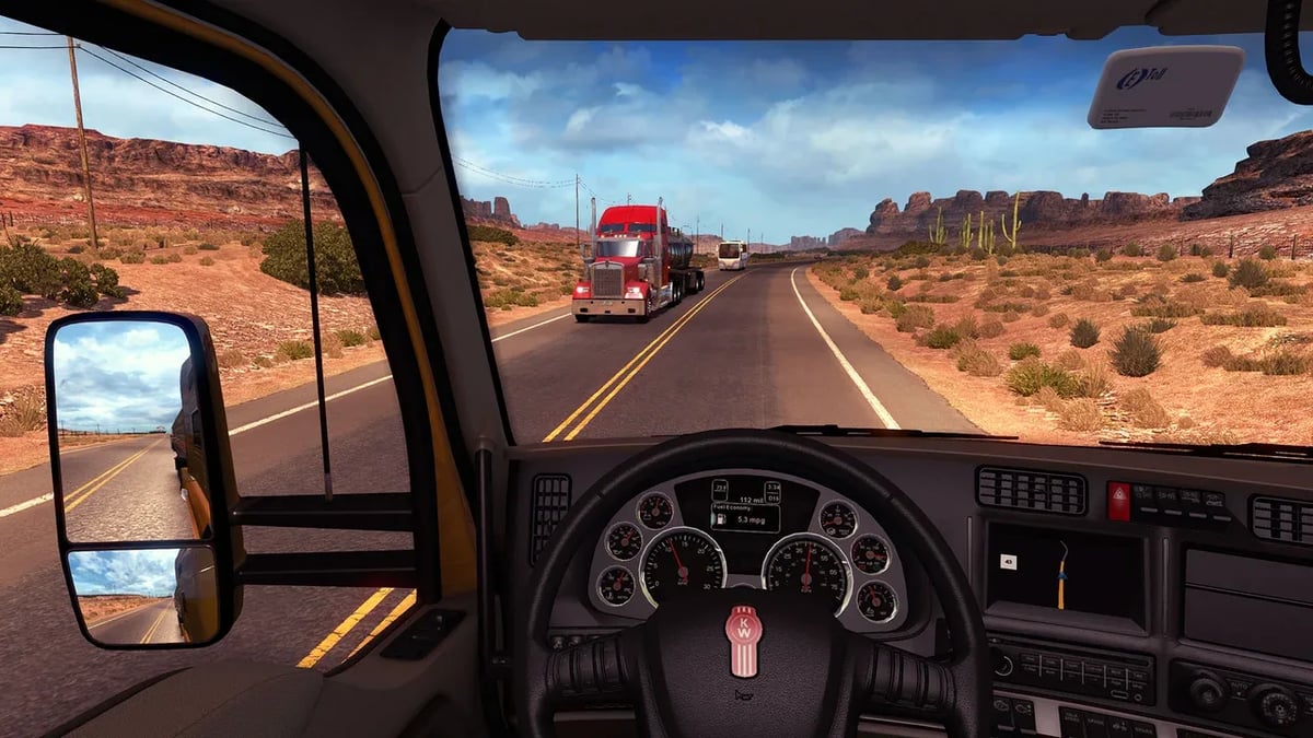 American Truck Simulator convoy driving together on a multiplayer server