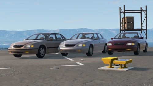BeamMP players with cars lined up on a dedicated multiplayer server