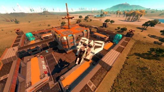 Empyrion Galactic Survival players building a planetary base on a multiplayer server