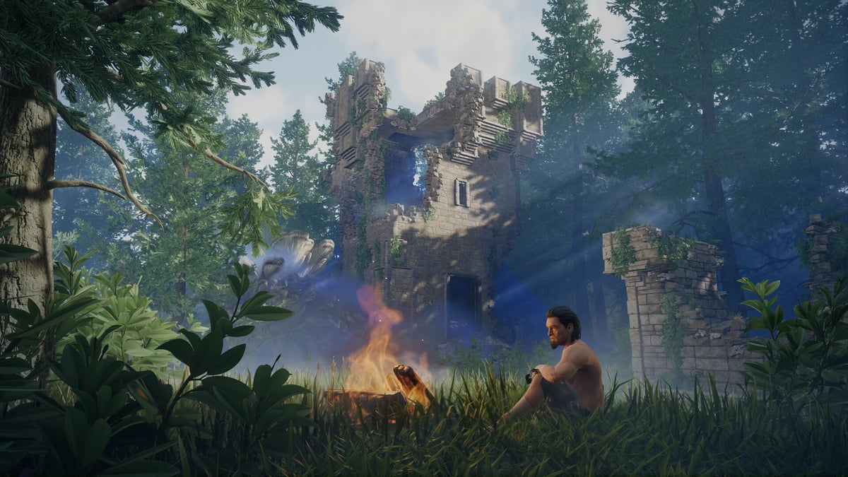 Enshrouded players building a base together on a multiplayer dedicated server