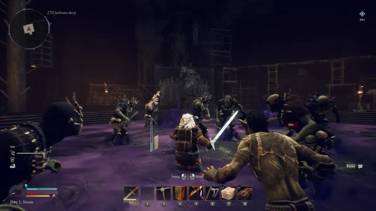 Zwergengemeinschaft kampft im kooperativen Gefecht gegen Orks auf einem Return to Moria Multiplayer-Server
