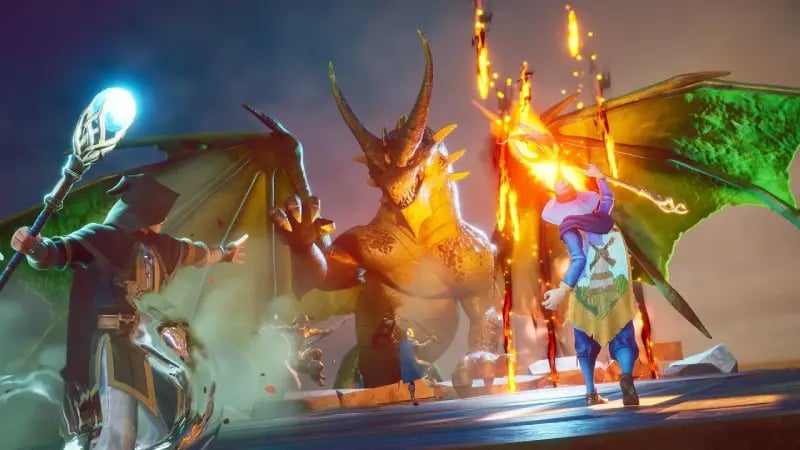 RuneScape-Dragonwilds-Spieler kämpfen gegen einen Drachen auf einem dedizierten Server