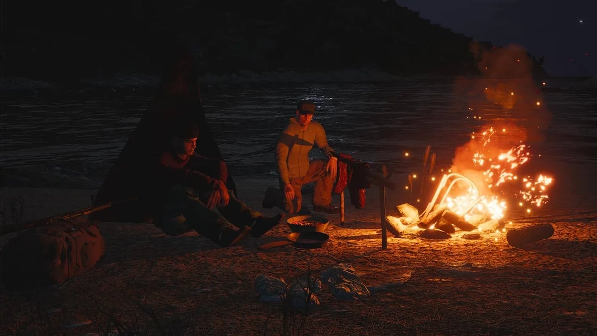 SCUM players cooking food on a prison island dedicated server