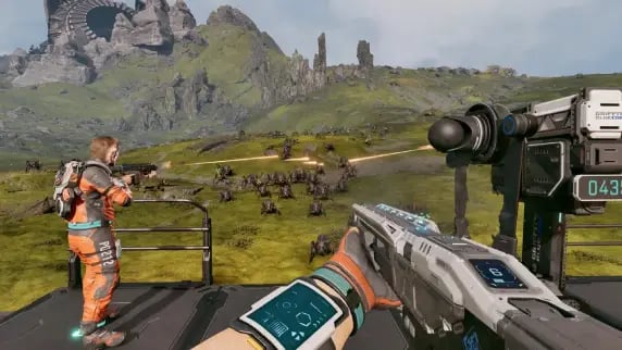 StarRupture players fighting alien horde together on a multiplayer server