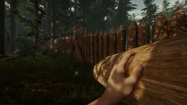 The Forest Spieler baut eine Verteidigungsbasis auf einem dedizierten Server