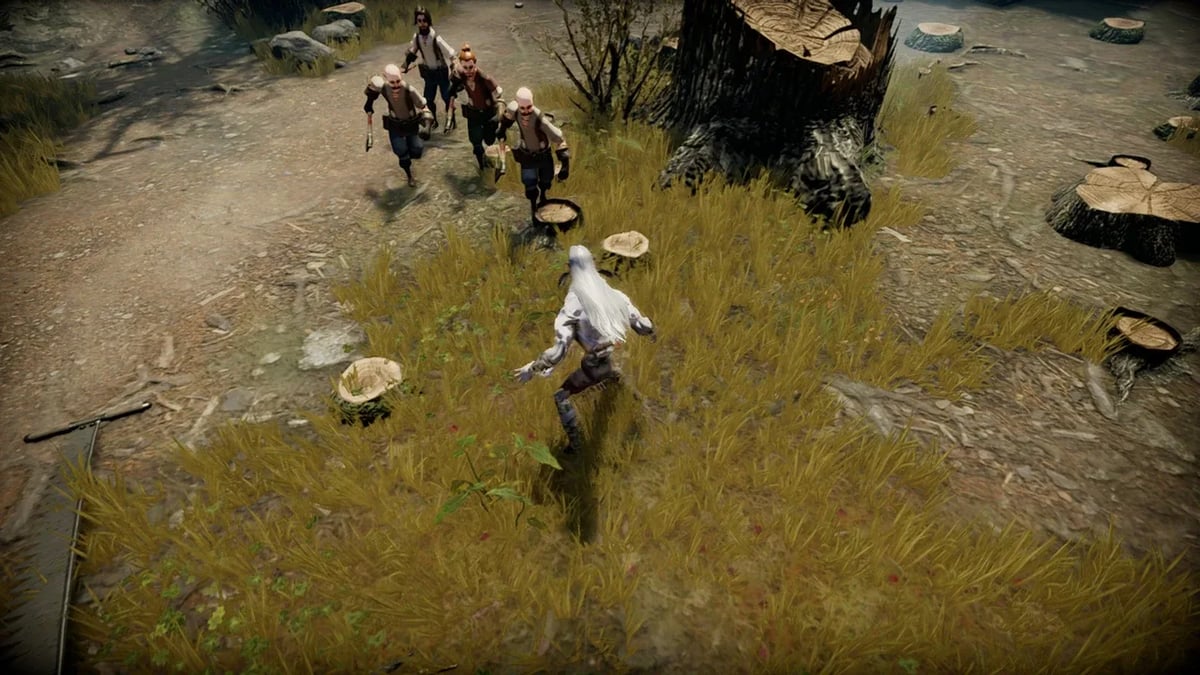 V Rising player battling villagers on a dedicated server
