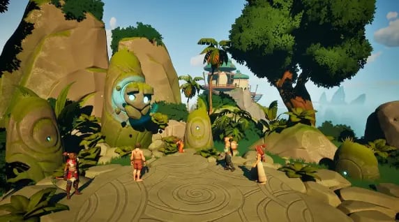 Voyagers Of Nera players meeting together on their island village on a dedicated multiplayer server