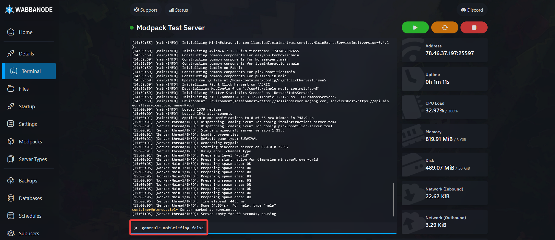 Disabling creeper damage on a Minecraft server