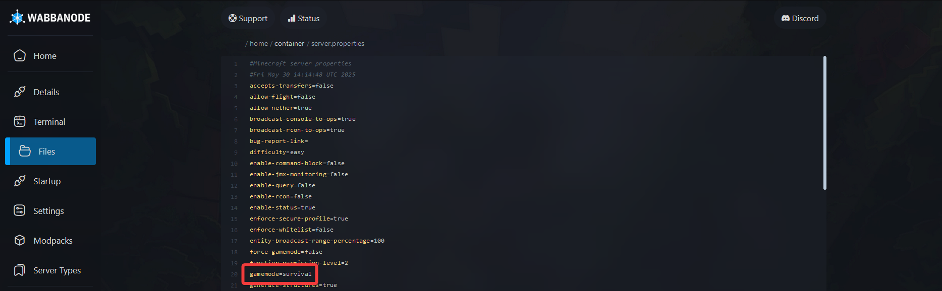 Setting the gamemode of a Minecraft server