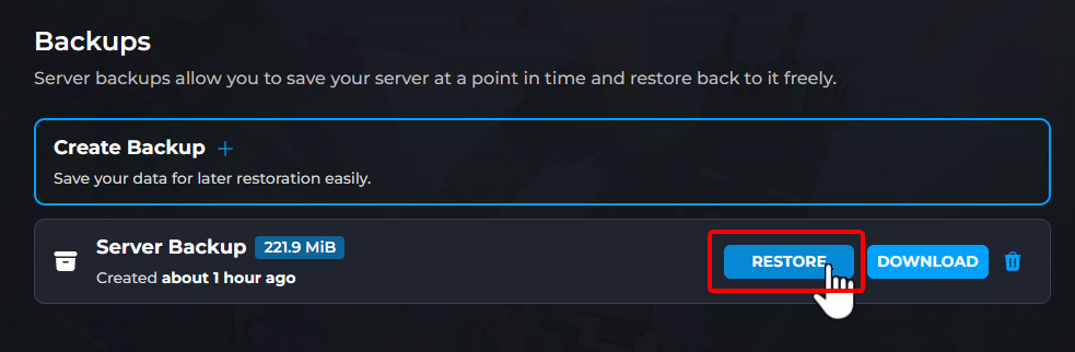 Restore Backup Button