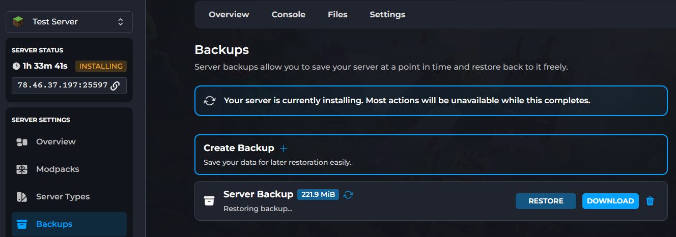 Backup Restoration
