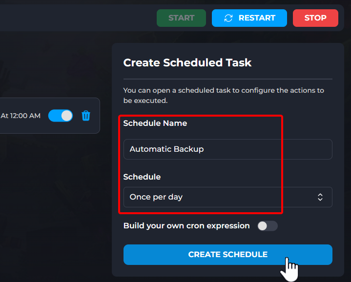Create Schedule