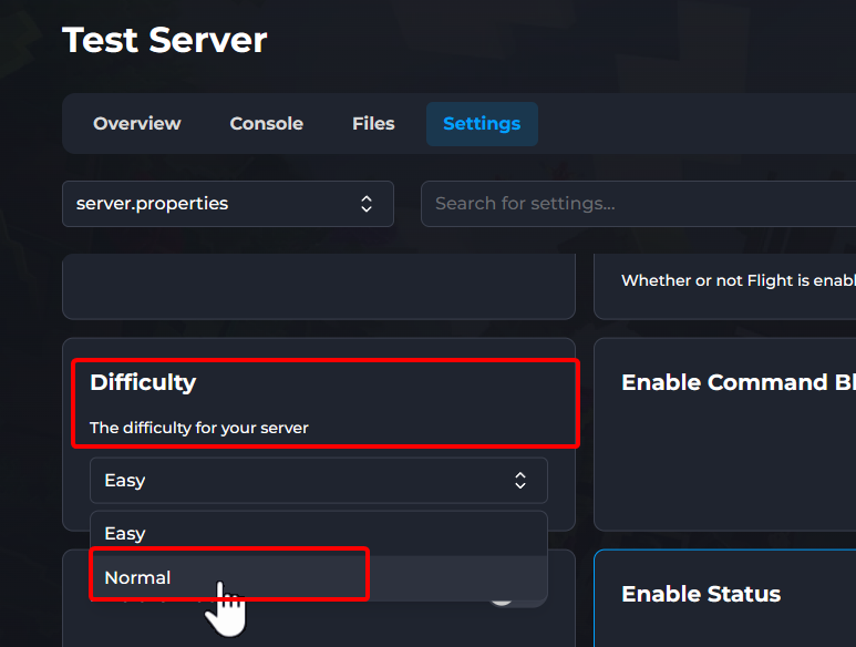 Setting the difficulty of Minecraft server