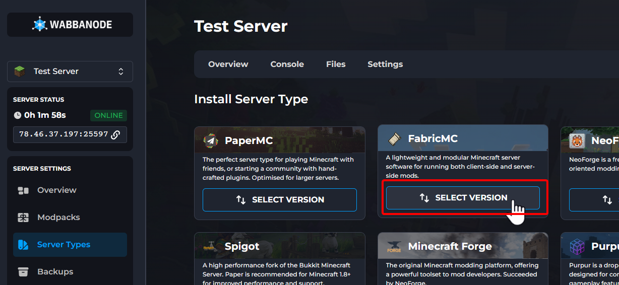 Installing Fabric on a Wabbanode Minecraft server