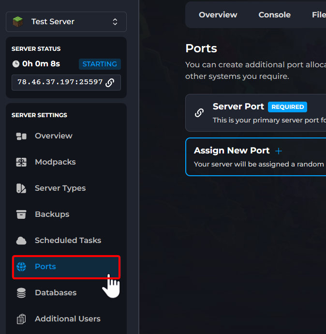 Navigating to Server Ports