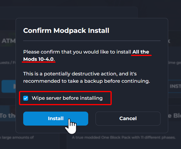 Confirm ATM10 Modpack Install