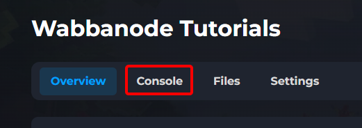 Navigating to the console of a Minecraft server on the Wabbanode panel