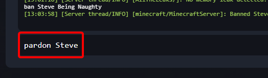Unabnning a player using their username in the Minecraft server console