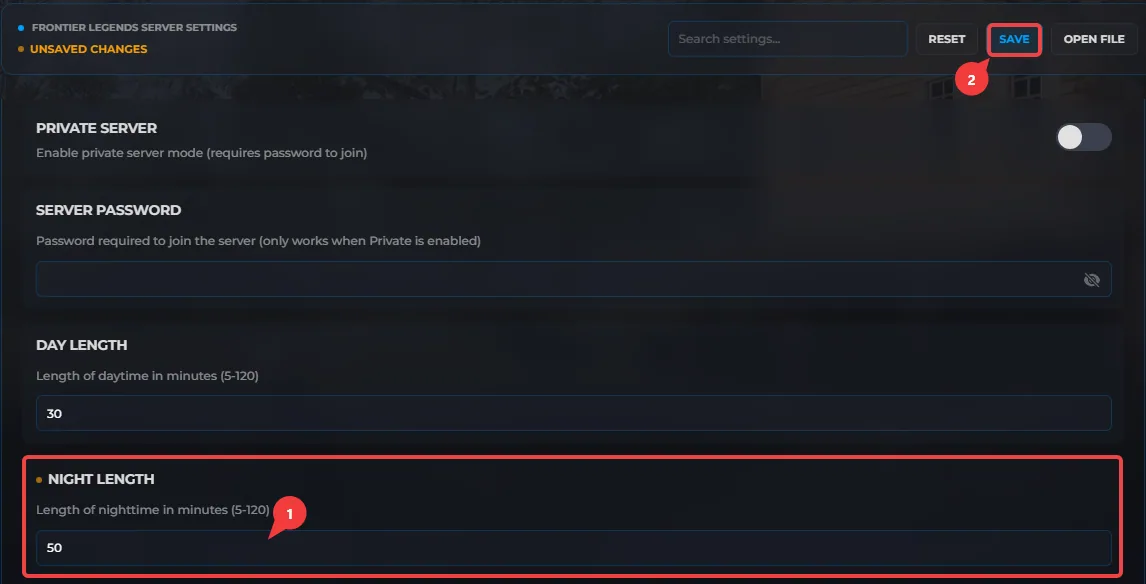 Changing the Night Length on your Frontier Legends server