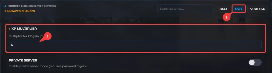 Changing the XP Multiplier on your Frontier Legends server