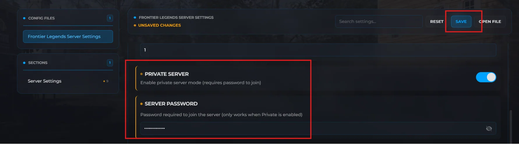 Configuring your password on your frontier legends server