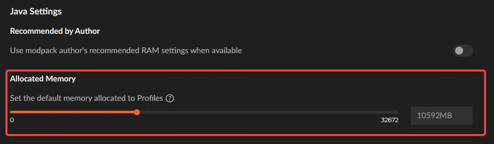 Curseforge Minecraft Java RAM setting