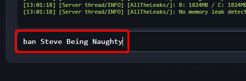 Banning a player by username using the Minecraft server console
