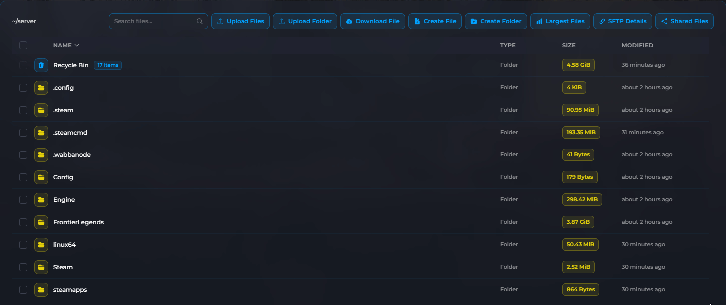 Frontier Legends server logs folder