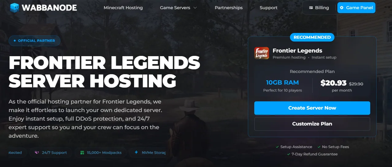 Frontier Legends Wabbanode Partner Plan Page