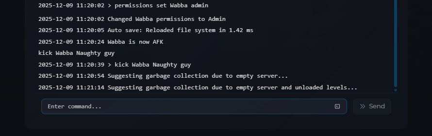 Executing the ban command in Necesse server console