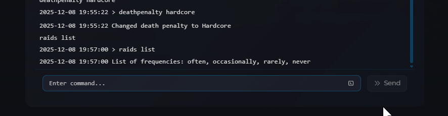 Executing the raids frequency command in Necesse server console
