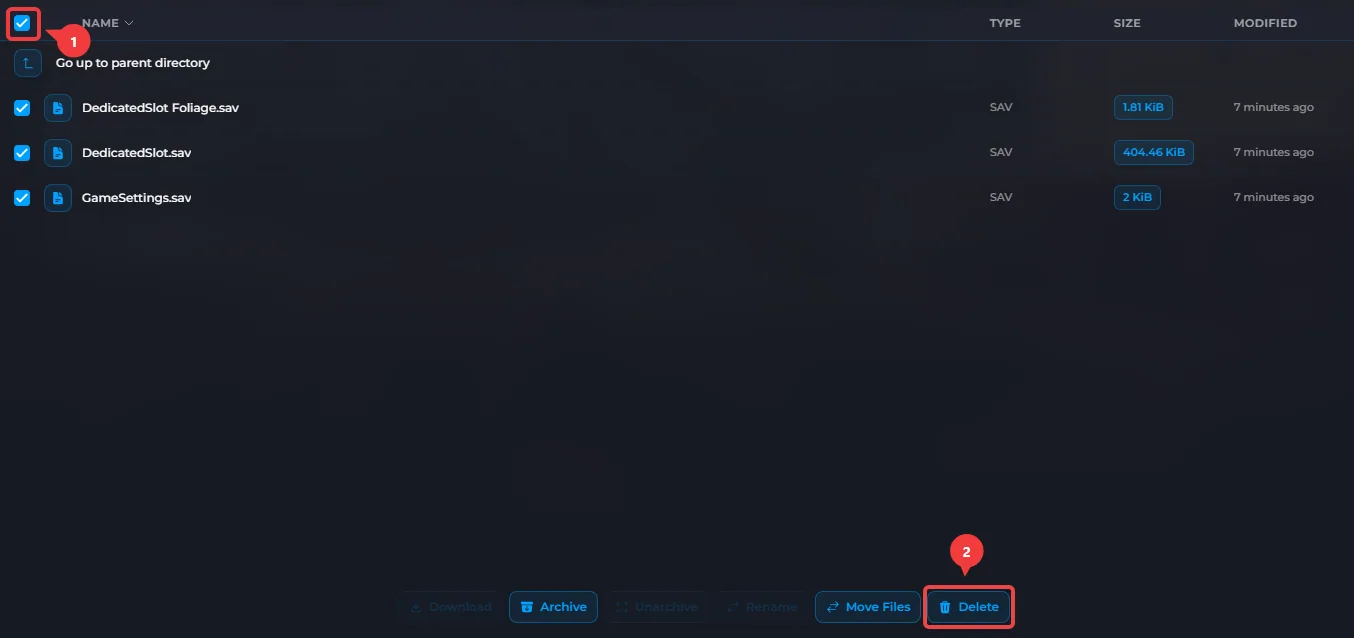Select all save files on your Frontier Legends server and click on delete