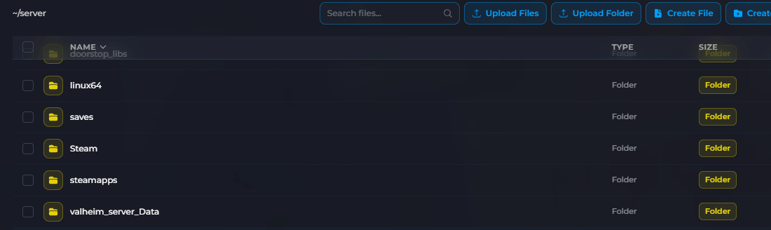 Opening the worlds_local folder on a Valheim server